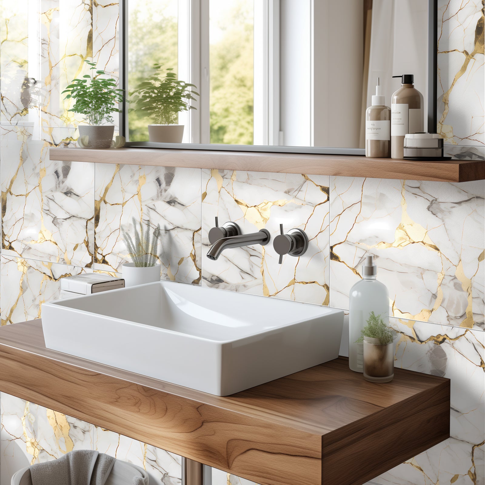 DEWOO Marble - Patterned Self - Adhesive Wall Tiles: 3D Effect | 12" x 12" (Pack of 10) | Water - , Mold - , and Oil - Resistant | Easy to Install and Removable - DEWOO TILES