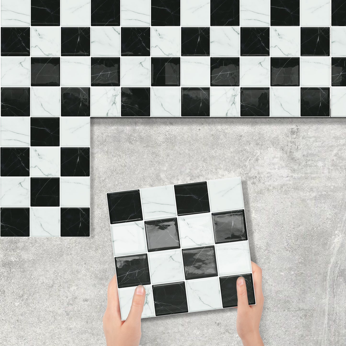 DEWOO Thick Peel and Stick Backsplash Tiles Kitchen Bathroom Square Self Adhesive Wall Tile Checkerboard Checkered Stickers,Black (10 - Sheet, 9"×9") - DEWOO TILES