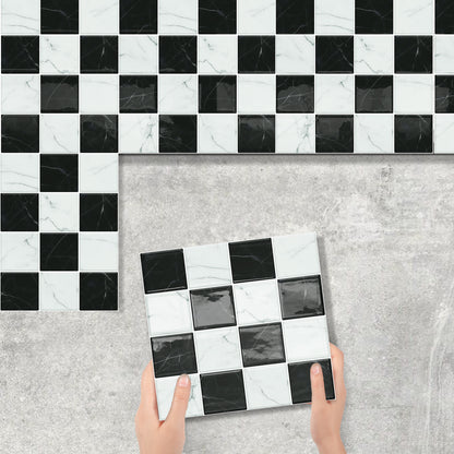 DEWOO Thick Peel and Stick Backsplash Tiles Kitchen Bathroom Square Self Adhesive Wall Tile Checkerboard Checkered Stickers,Black (10 - Sheet, 9"×9") - DEWOO TILES