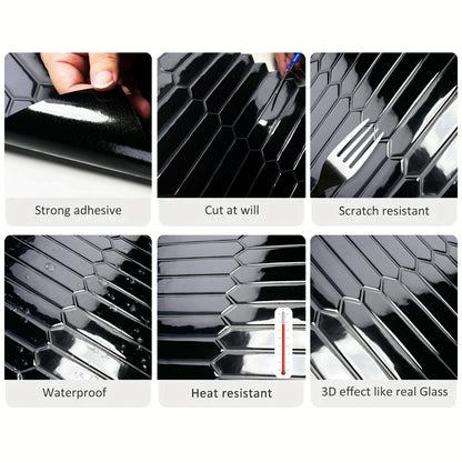 DEWOO Black Tile Peel and Stick Backsplash, 10 Sheets Self-Adhesive Wall Tiles Stick on Back Splash for Kitchen, Bathroom, Fireplace,RV(12"×12",Black Marble) - DEWOO TILES