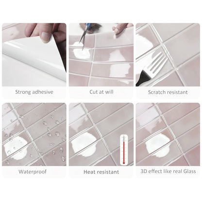DEWOO Peel and Stick Backsplash - 10 Sheets of 12"×12" - 3D Adhesive Peel and Stick Tile Backsplash for Kitchen, Bathroom, Wall Tile, Pink - DEWOO TILES