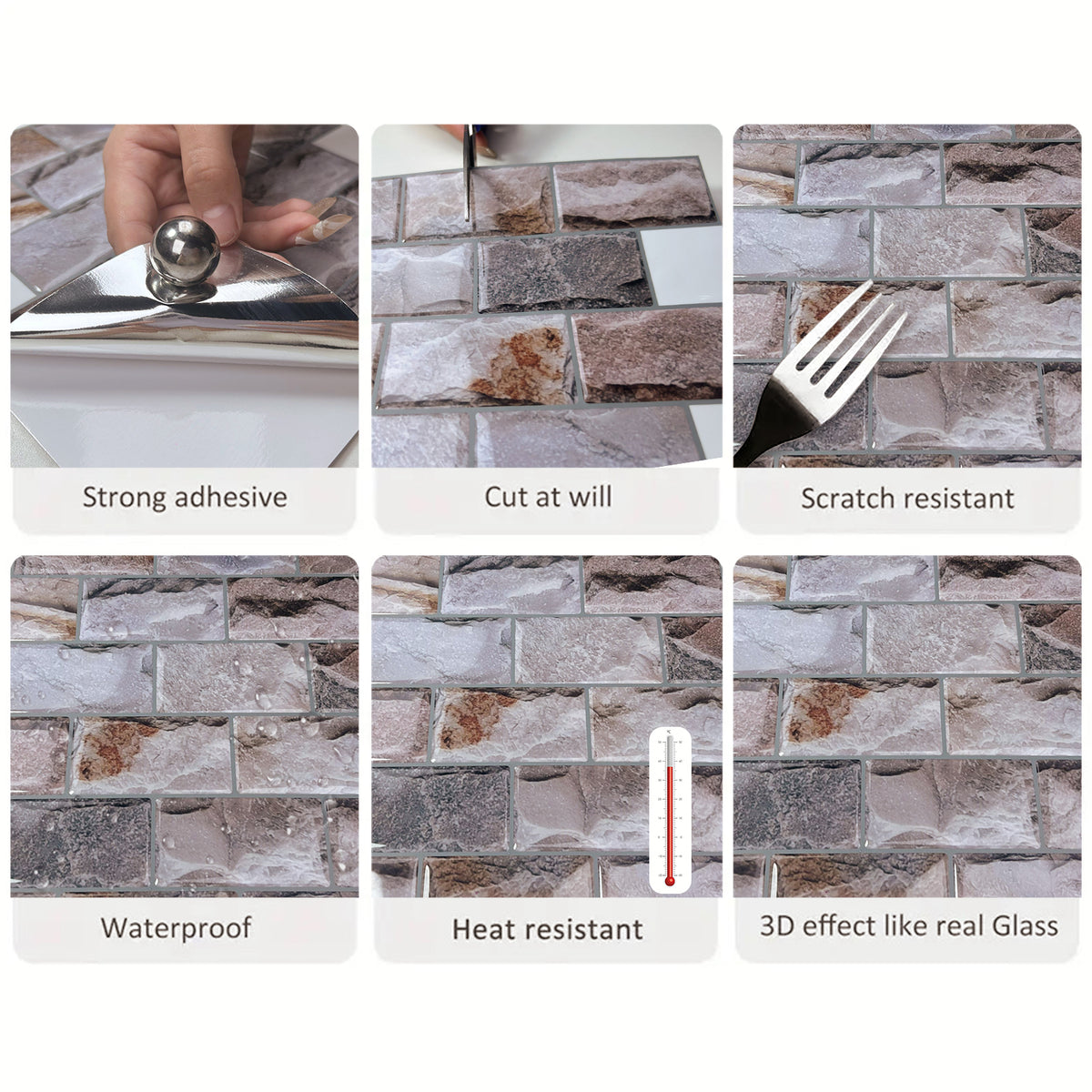 DEWOO 10 Sheets Peel and Stick Tile Backsplash for Kitchen Wall Tile, Self Adhesive Brick Backsplash Subway Tiles Backsplash, Stick on Tiles Kitchen Backsplash(Brown,10.6"x10") - DEWOO TILES