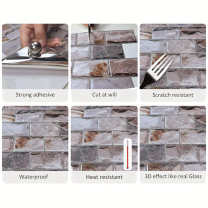 DEWOO 10 Sheets Peel and Stick Tile Backsplash for Kitchen Wall Tile, Self Adhesive Brick Backsplash Subway Tiles Backsplash, Stick on Tiles Kitchen Backsplash(Brown,10.6"x10") - DEWOO TILES