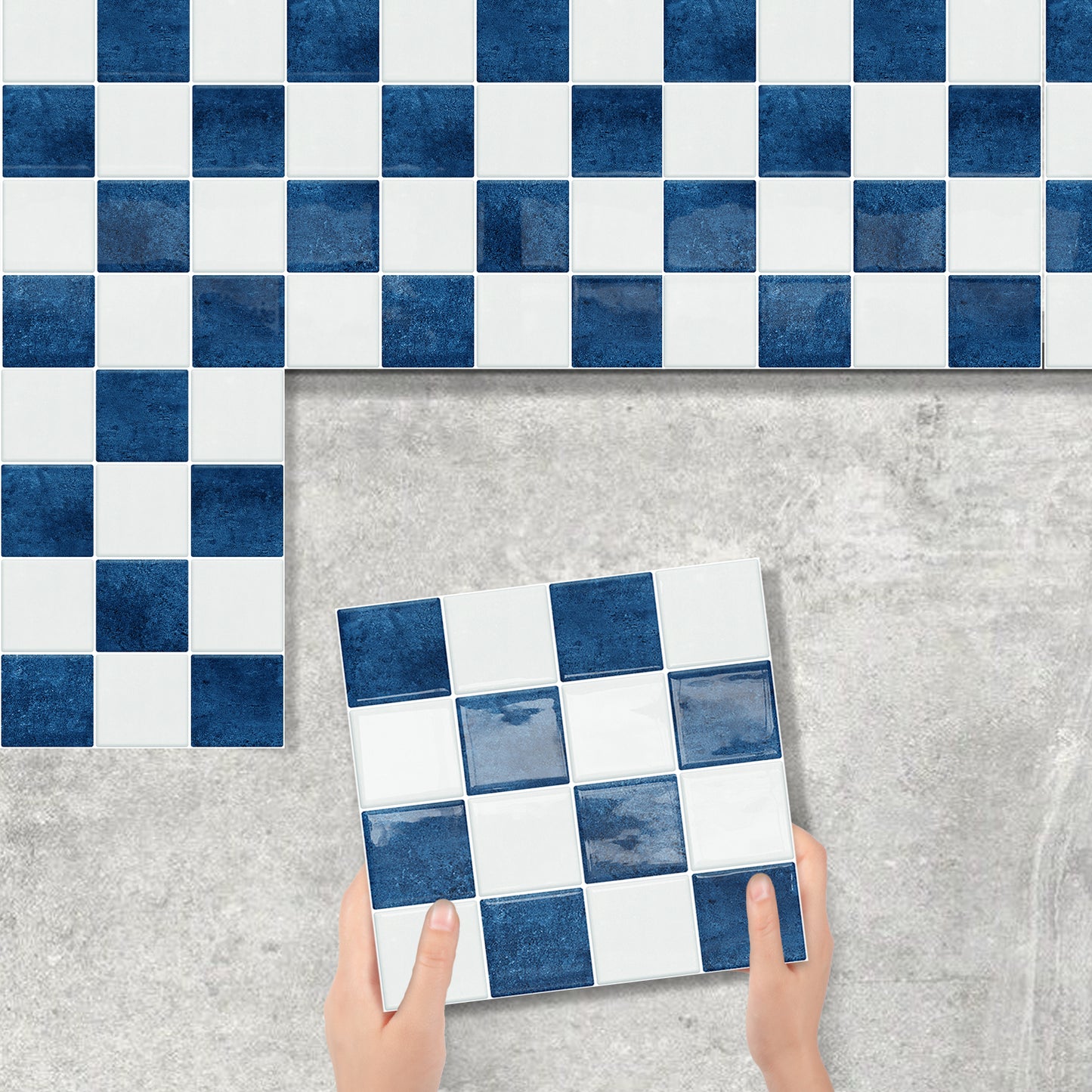DEWOO Thick Peel and Stick Backsplash Tiles Kitchen Bathroom Square Self Adhesive Wall Tile Checkerboard Checkered Stickers,Blue (10 - Sheet, 9"×9") - DEWOO TILES
