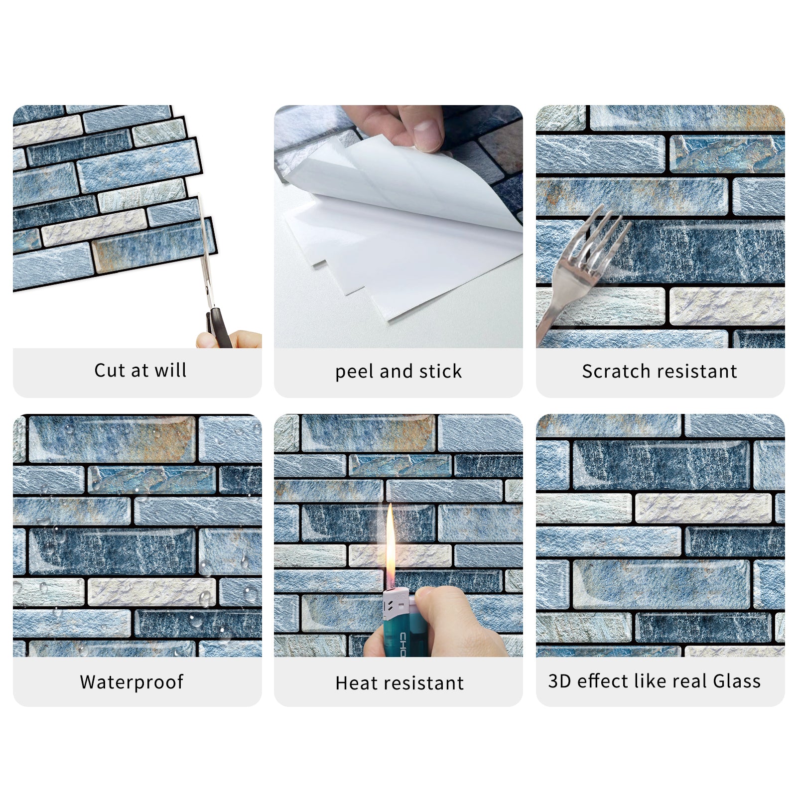DEWOO 10 - Sheet Peel and Stick Kitchen Backsplash Tiles, 12"x12" Self - Adhesive Marble Blue Wall Tiles for Kitchen and Bathroom(Blue Marble) - DEWOO TILES