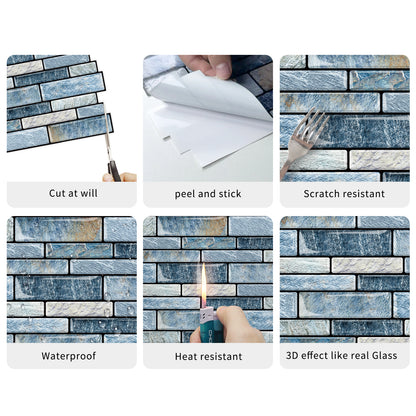 DEWOO 10 - Sheet Peel and Stick Kitchen Backsplash Tiles, 12"x12" Self - Adhesive Marble Blue Wall Tiles for Kitchen and Bathroom(Blue Marble) - DEWOO TILES