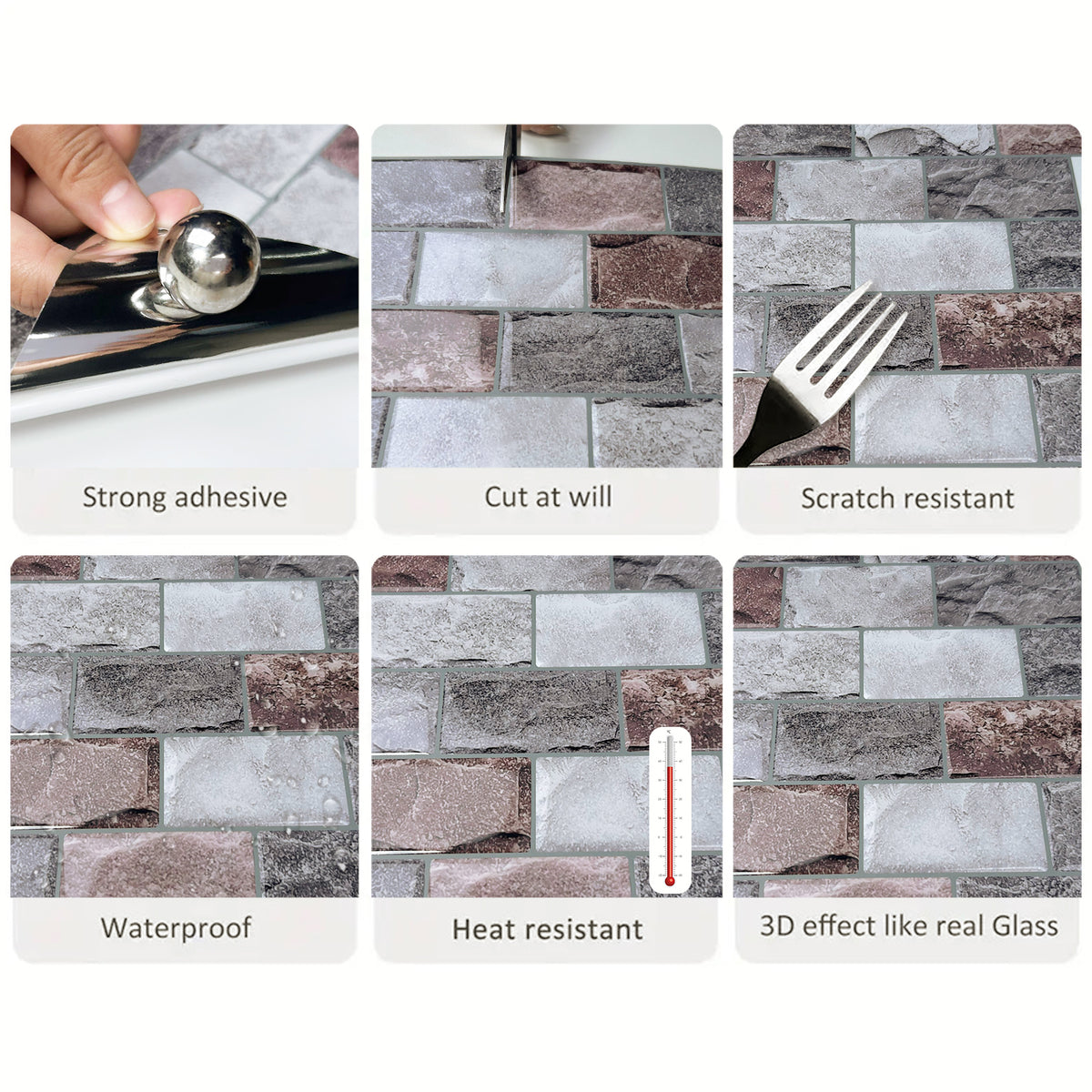 DEWOO 10 Sheets Peel and Stick Tile Backsplash for Kitchen Wall Tile, Self Adhesive Brick Backsplash Subway Tiles Backsplash, Stick on Tiles Kitchen Backsplash(Gray Brown,10.6"x10") - DEWOO TILES