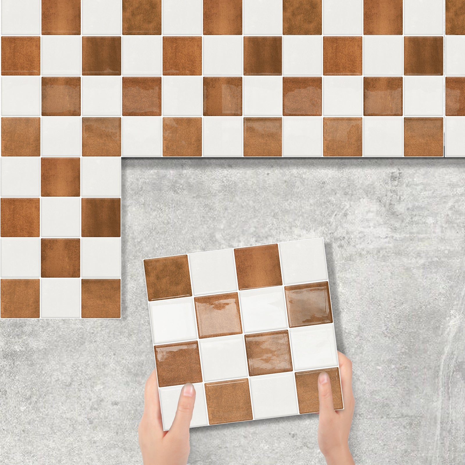 DEWOO Thick Peel and Stick Backsplash Tiles Kitchen Bathroom Square Self Adhesive Wall Tile Checkerboard Checkered Stickers,Orange (10 - Sheet, 9"×9") - DEWOO TILES