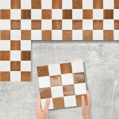 DEWOO Thick Peel and Stick Backsplash Tiles Kitchen Bathroom Square Self Adhesive Wall Tile Checkerboard Checkered Stickers,Orange (10 - Sheet, 9"×9") - DEWOO TILES