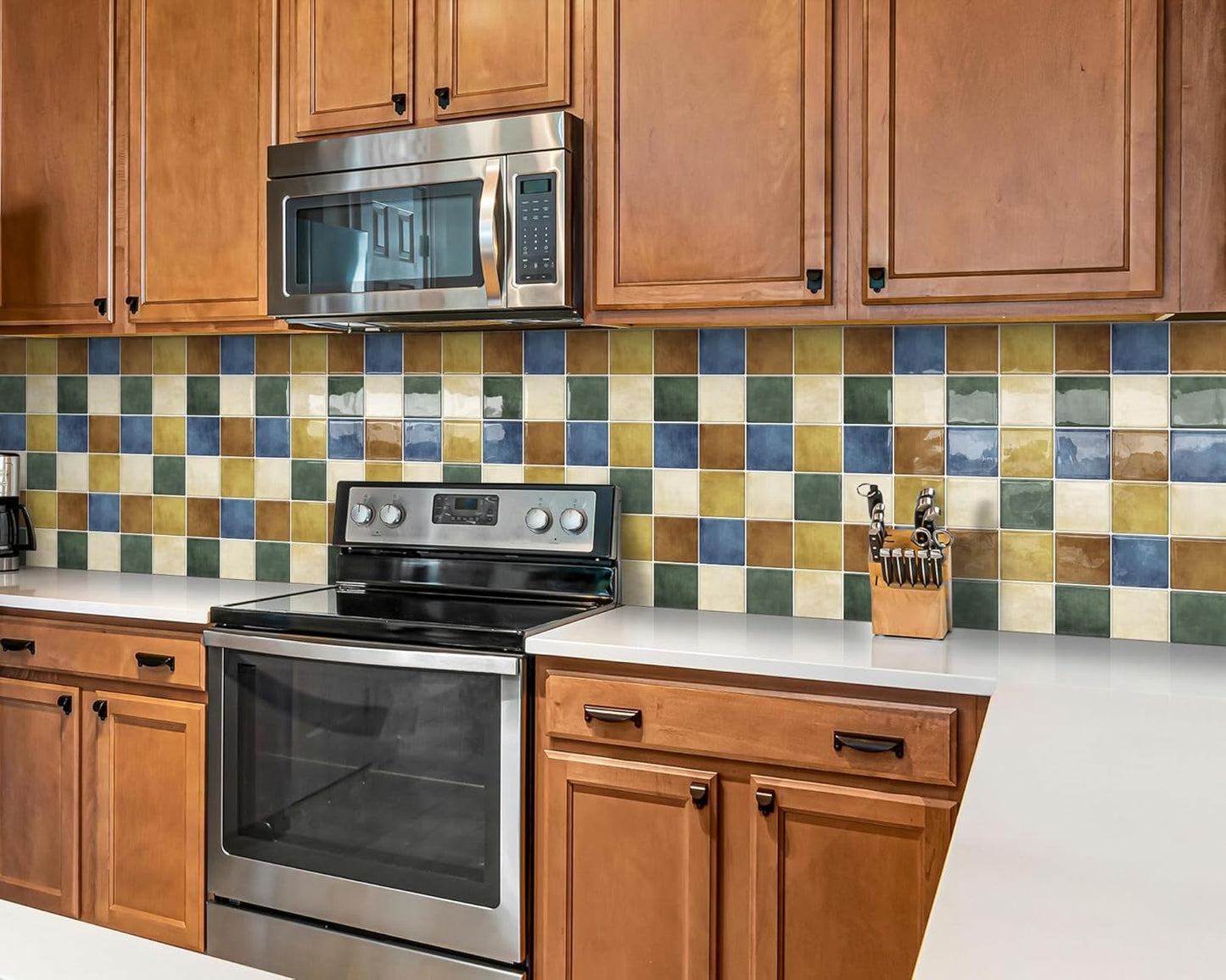 Thick Kitchen Peel and Stick Backsplash Mosaic Tiles Square Self Adhesive Wall Tile Colorful (10 - Sheet,12"x12") - DEWOO TILES