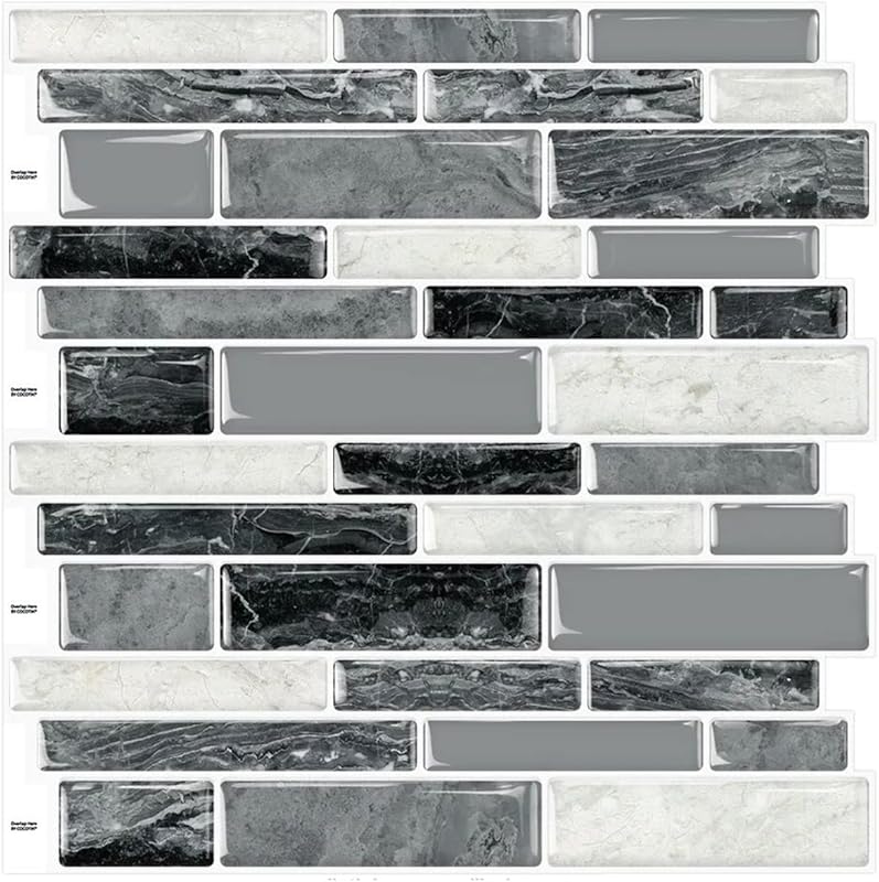 Peel and Stick on Self Adhesive Backsplash Wall Marble Tiles Stickers 3D for Kitchen Bathroom,Black (10 - Sheet, 12"×12") - DEWOO TILES