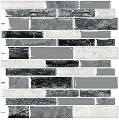 Peel and Stick on Self Adhesive Backsplash Wall Marble Tiles Stickers 3D for Kitchen Bathroom,Black (10 - Sheet, 12"×12") - DEWOO TILES