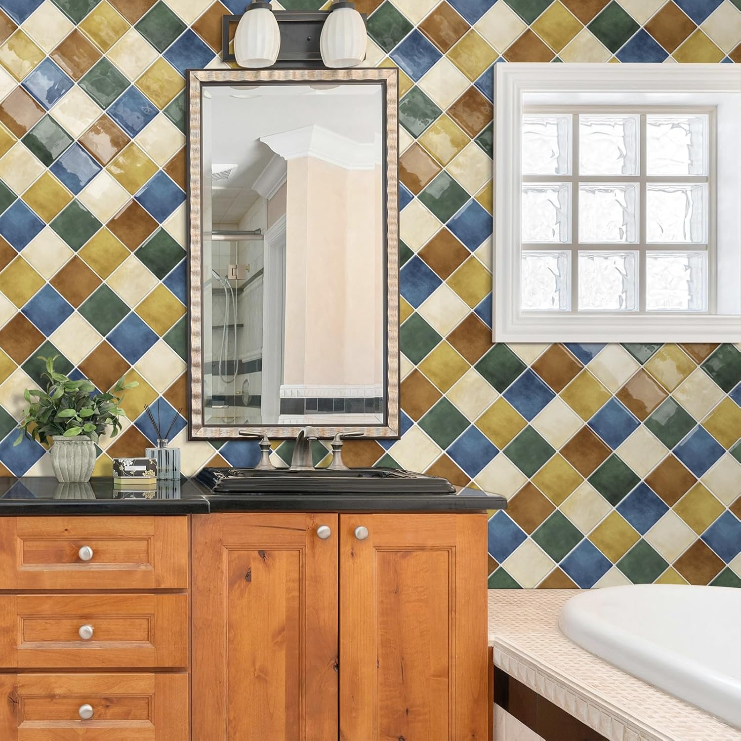 Thick Kitchen Peel and Stick Backsplash Mosaic Tiles Square Self Adhesive Wall Tile Colorful (10 - Sheet,12"x12") - DEWOO TILES