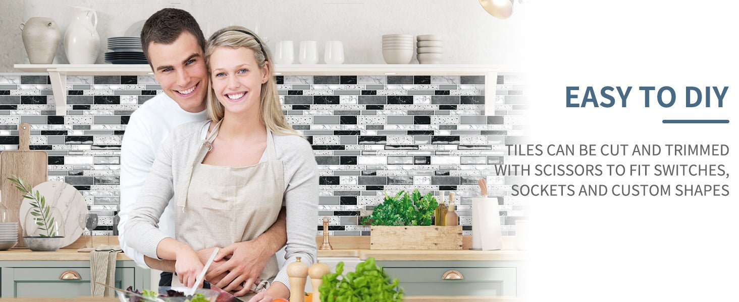 Peel and Stick on Self Adhesive Backsplash Wall Marble Tiles Stickers 3D for Kitchen Bathroom,Black (10 - Sheet, 12"×12") - DEWOO TILES