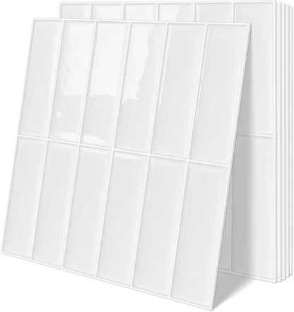 Plain White Peel and Stick Backsplash Tile Rectangle Subway Self Adhesive Wall Tiles for Kitchen (10 - Sheet,12"x12") - DEWOO TILES