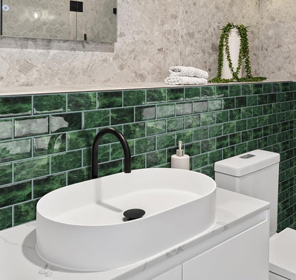 DEWOO Dark Green Peel and Stick Subway Tile Backsplash Self Adhesive Brick Stickers for Kitchen Bathroom Wall, 10 - Sheet, 12"×12" - DEWOO TILES