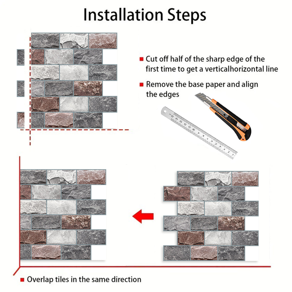 DEWOO 10 Sheets Peel and Stick Tile Backsplash for Kitchen Wall Tile, Self Adhesive Brick Backsplash Subway Tiles Backsplash, Stick on Tiles Kitchen Backsplash(Gray Brown,10.6"x10") - DEWOO TILES