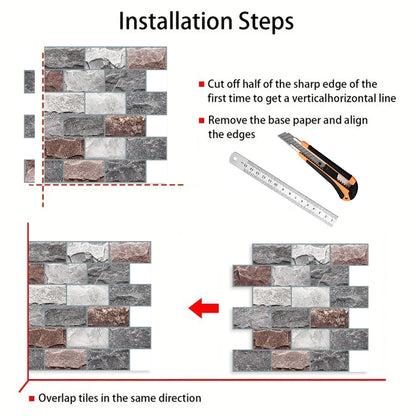 DEWOO 10 Sheets Peel and Stick Tile Backsplash for Kitchen Wall Tile, Self Adhesive Brick Backsplash Subway Tiles Backsplash, Stick on Tiles Kitchen Backsplash(Gray Brown,10.6"x10") - DEWOO TILES