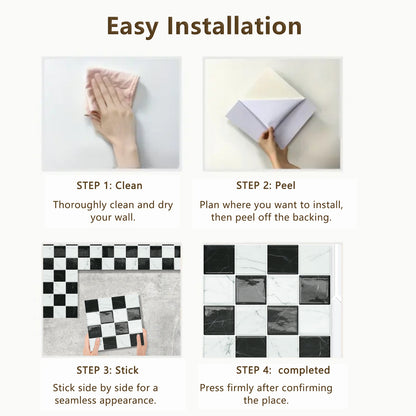 DEWOO Thick Peel and Stick Backsplash Tiles Kitchen Bathroom Square Self Adhesive Wall Tile Checkerboard Checkered Stickers,Black (10 - Sheet, 9"×9") - DEWOO TILES