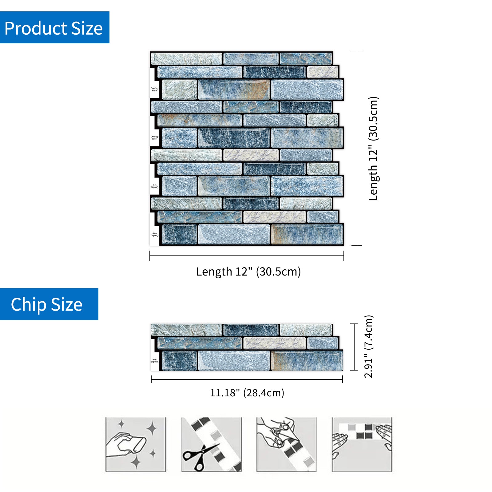 DEWOO 10 - Sheet Peel and Stick Kitchen Backsplash Tiles, 12"x12" Self - Adhesive Marble Blue Wall Tiles for Kitchen and Bathroom(Blue Marble) - DEWOO TILES