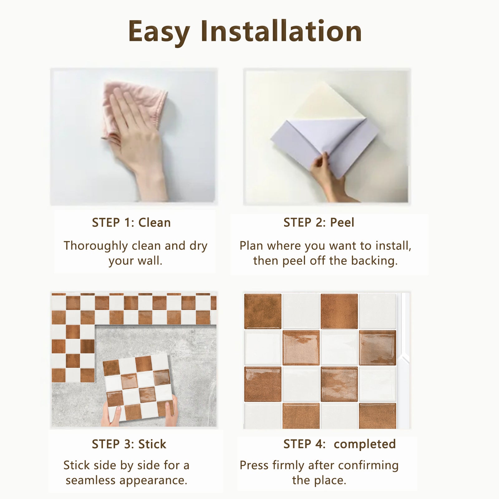 DEWOO Thick Peel and Stick Backsplash Tiles Kitchen Bathroom Square Self Adhesive Wall Tile Checkerboard Checkered Stickers,Orange (10 - Sheet, 9"×9") - DEWOO TILES