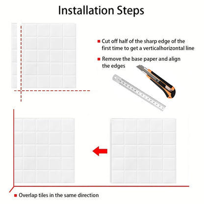 DEWOO Thick Square Kitchen Peel and Stick Backsplash Mosaic Tiles Square Self Adhesive Wall Tile Checkerboard Checkered Stickers,White (10-Sheet,12"x12") - DEWOO TILES