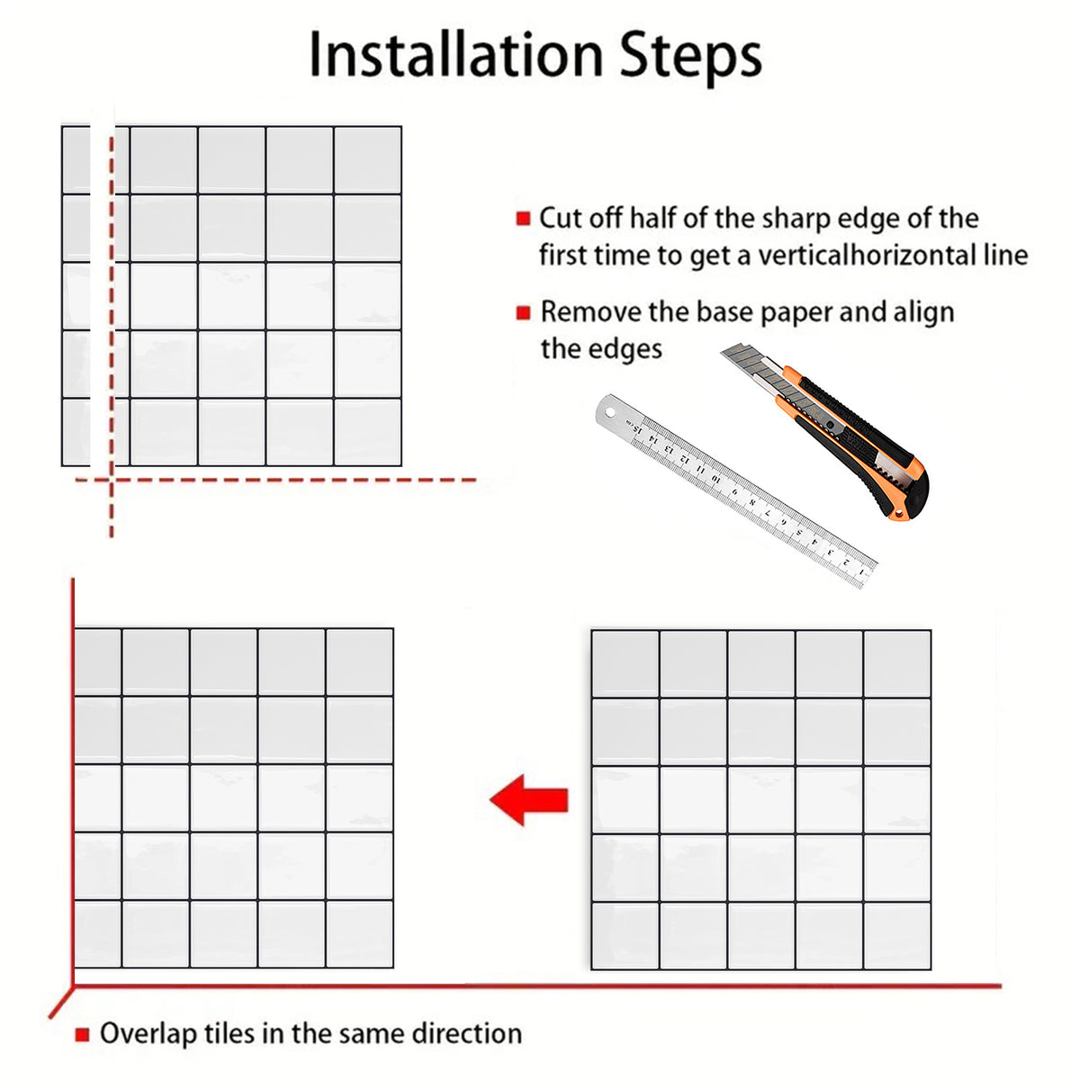 DEWOO Thick Square Kitchen Peel and Stick Backsplash Mosaic Tiles Square Self Adhesive Wall Tile Checkerboard Checkered Stickers,White (10-Sheet,12"x12") - DEWOO TILES