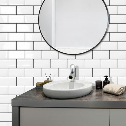 DEWOO 10 Peel and Stick Subway Tile Kitchen Backsplash for Wall, White (Thicker Design) - DEWOO TILES