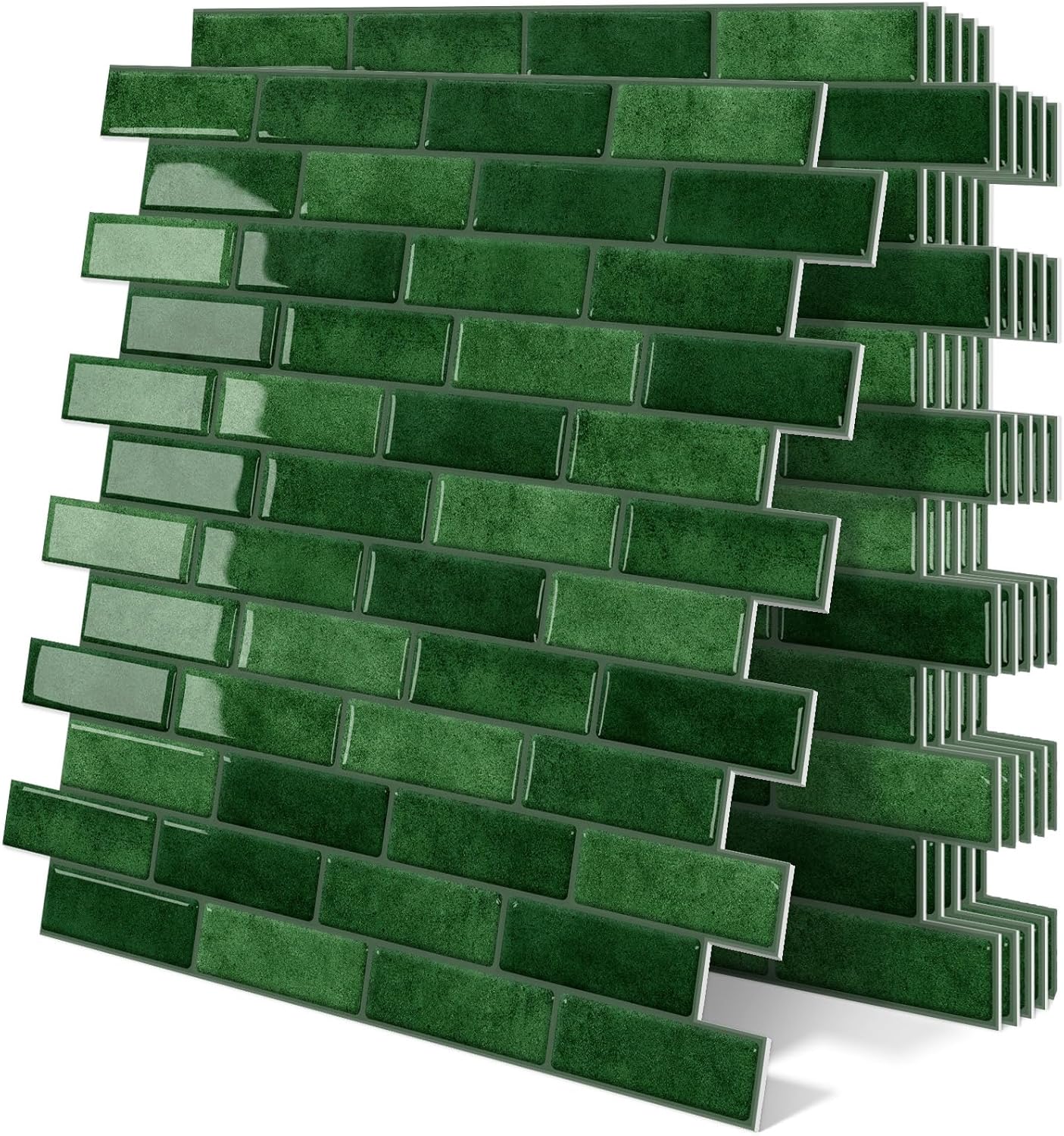 Thick Green Peel and Stick Tile Backsplash 12"x12" Self Adhesive Wall Marble Tiles for Kitchen (10 - Sheet,Green) - DEWOO TILES
