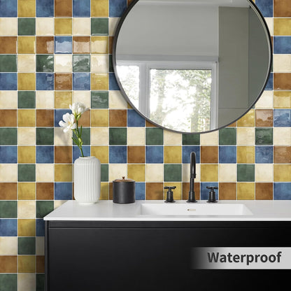 Thick Kitchen Peel and Stick Backsplash Mosaic Tiles Square Self Adhesive Wall Tile Colorful (10 - Sheet,12"x12") - DEWOO TILES
