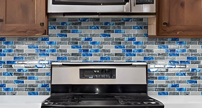 DEWOO Kitchen Backsplash Self Adhesive Wall 3D Marble Tiles Peel and Stick Bathroom, Blue (10 - Sheet, 12"×12") - DEWOO TILES