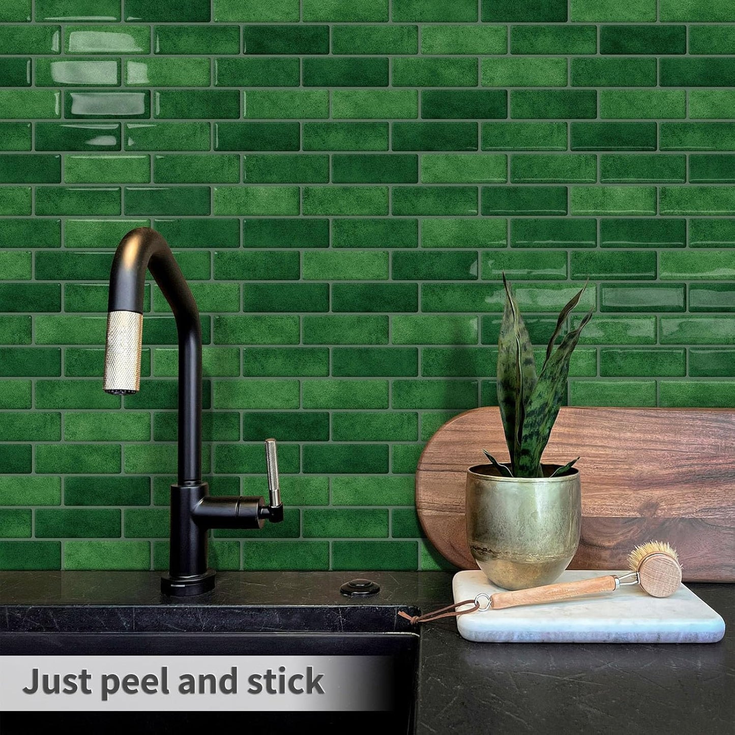 Thick Green Peel and Stick Tile Backsplash 12"x12" Self Adhesive Wall Marble Tiles for Kitchen (10 - Sheet,Green) - DEWOO TILES
