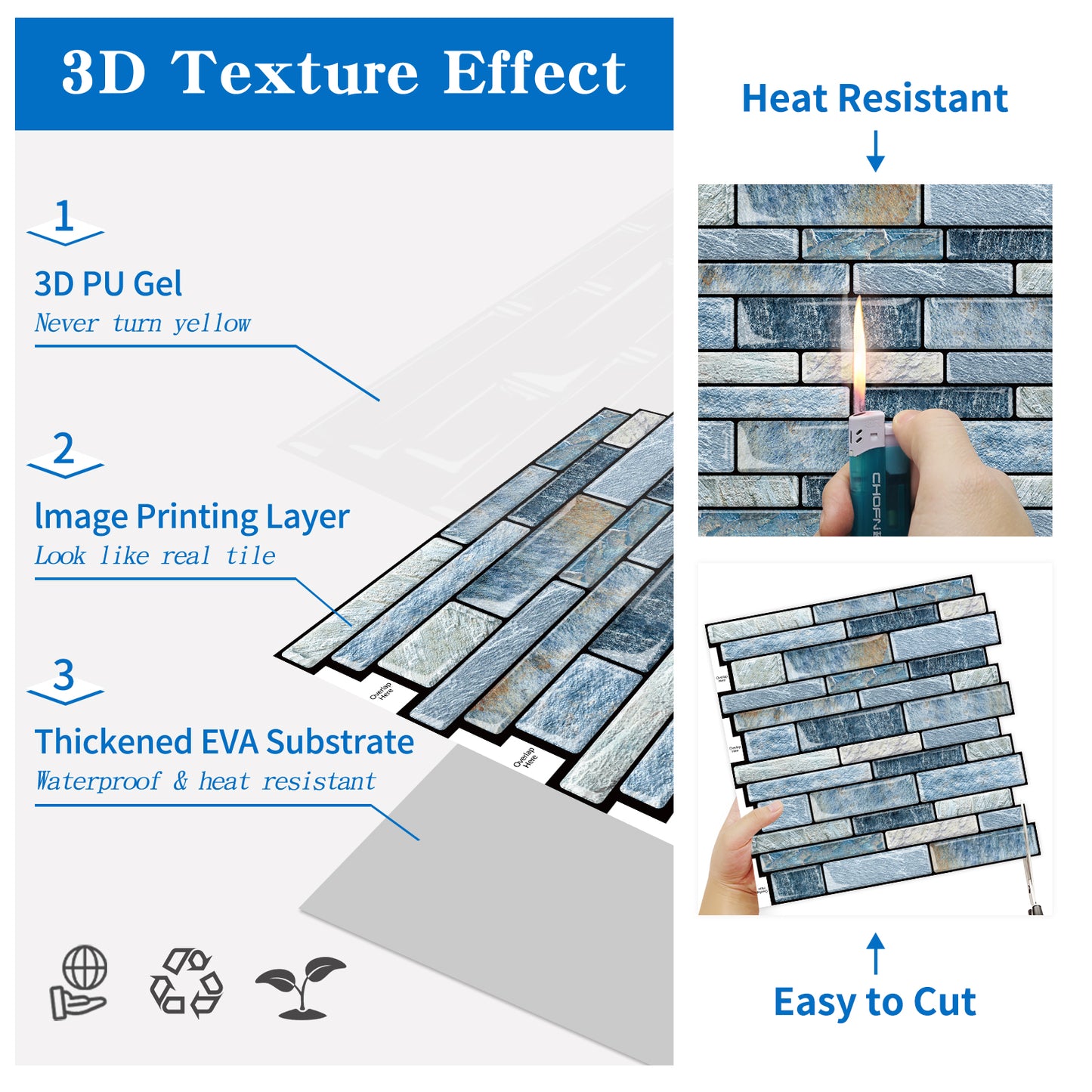 DEWOO 10 - Sheet Peel and Stick Kitchen Backsplash Tiles, 12"x12" Self - Adhesive Marble Blue Wall Tiles for Kitchen and Bathroom(Blue Marble) - DEWOO TILES