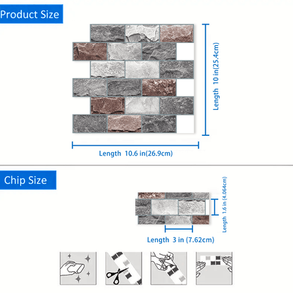 DEWOO 10 Sheets Peel and Stick Tile Backsplash for Kitchen Wall Tile, Self Adhesive Brick Backsplash Subway Tiles Backsplash, Stick on Tiles Kitchen Backsplash(Gray Brown,10.6"x10") - DEWOO TILES