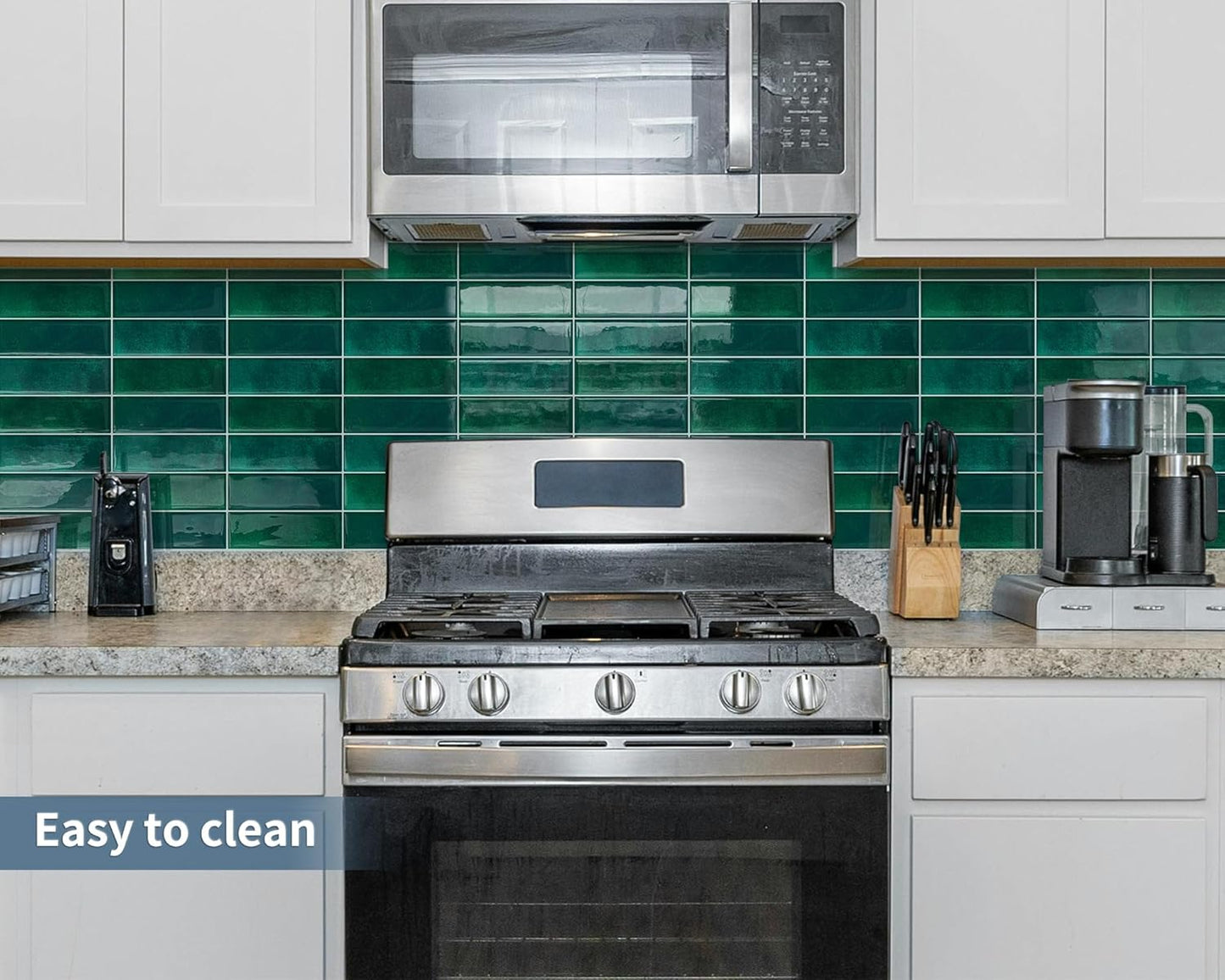 Dark Green Peel and Stick Tile Backsplash Self Adhesive Tiles for Kitchen Wall Bathroom (10 - Sheet,12"x12") - DEWOO TILES
