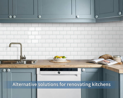 White Peel and Stick Backsplash Wall Tiles Self Adhesive for Kitchen Bathroom Subway Thick (10 - Sheet, 12"×12") - DEWOO TILES