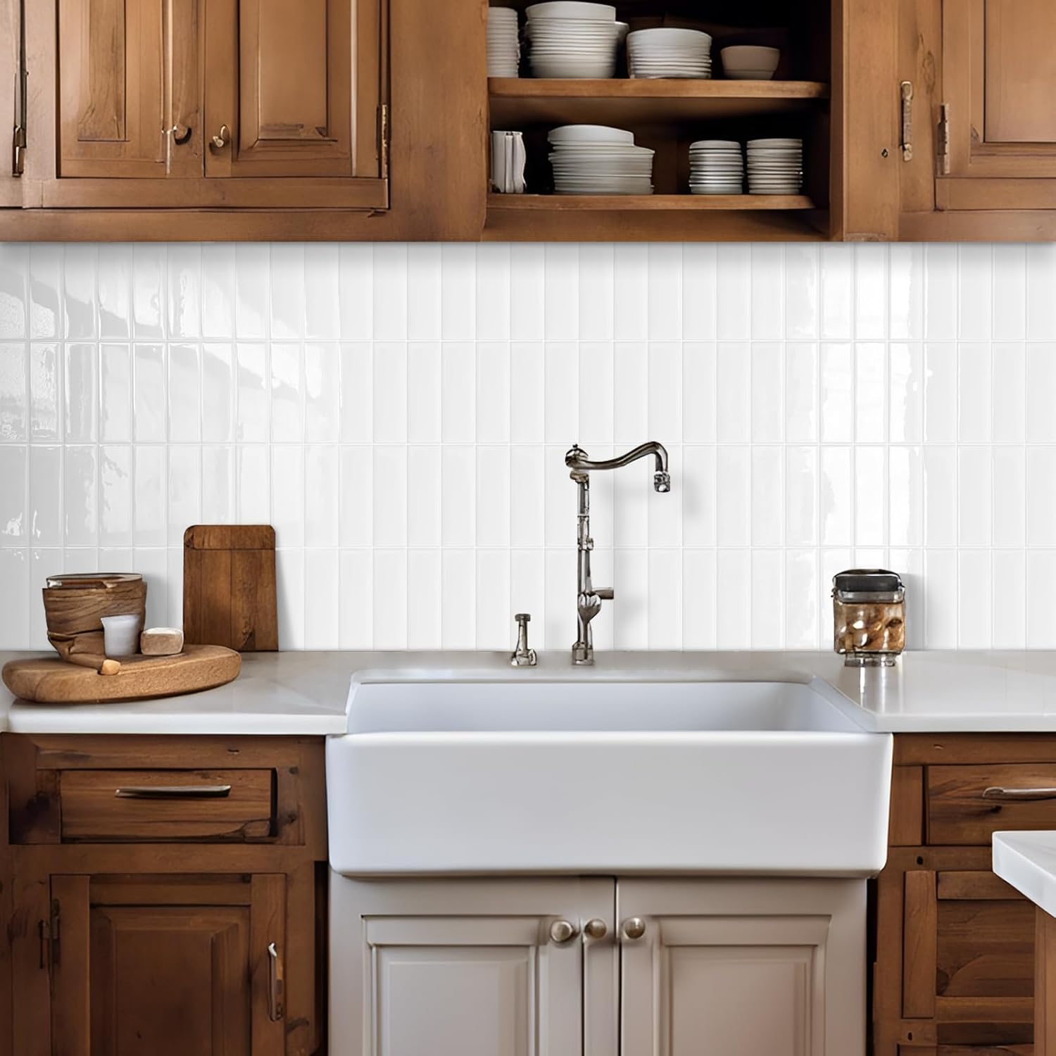 Plain White Peel and Stick Backsplash Tile Rectangle Subway Self Adhesive Wall Tiles for Kitchen (10 - Sheet,12"x12") - DEWOO TILES