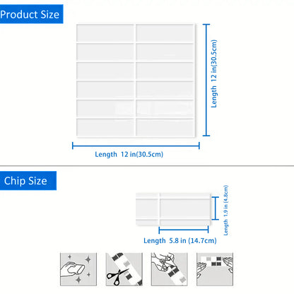 DEWOO 10pcs Peel and Stick Backsplash Wall Tiles, Extra Thick 3D Wall Panels, Heat & Water Resistant, Easy DIY Kitchen, Bathroom, Laundry, Fireplace & Rental Home Wall Décor (White, 12"×12") - DEWOO TILES
