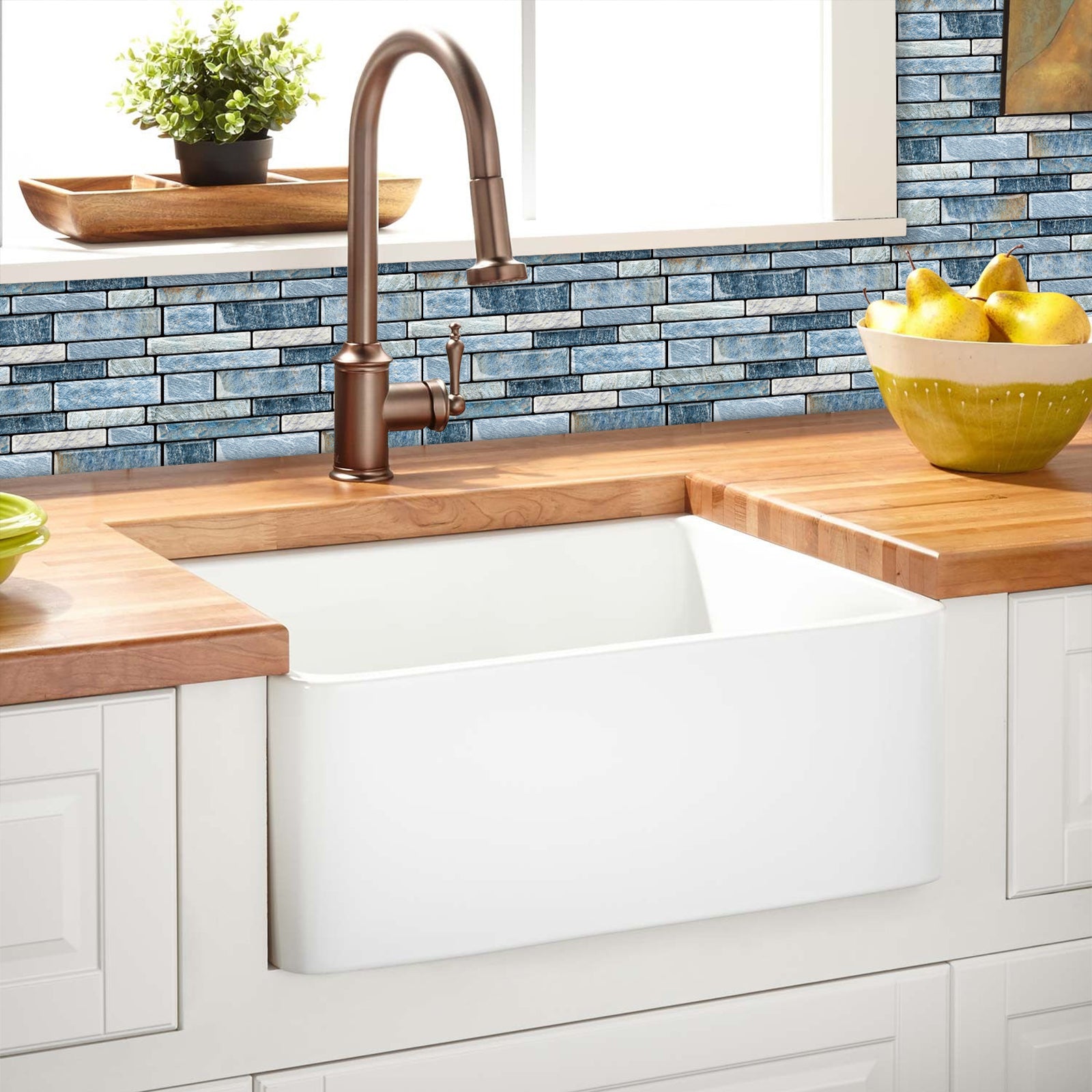 DEWOO 10 - Sheet Peel and Stick Kitchen Backsplash Tiles, 12"x12" Self - Adhesive Marble Blue Wall Tiles for Kitchen and Bathroom(Blue Marble) - DEWOO TILES