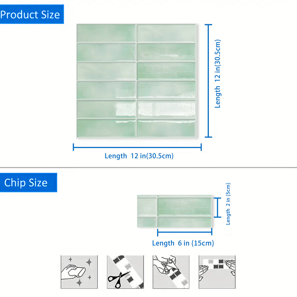 DEWOO Peel and Stick Backsplash - 10 Sheets of 12"×12" - 3D Adhesive Peel and Stick Tile Backsplash for Kitchen, Bathroom, Wall Tile, Light Green - DEWOO TILES