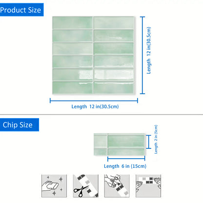DEWOO Peel and Stick Backsplash - 10 Sheets of 12"×12" - 3D Adhesive Peel and Stick Tile Backsplash for Kitchen, Bathroom, Wall Tile, Light Green - DEWOO TILES