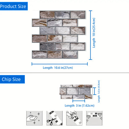 DEWOO 10 Sheets Peel and Stick Tile Backsplash for Kitchen Wall Tile, Self Adhesive Brick Backsplash Subway Tiles Backsplash, Stick on Tiles Kitchen Backsplash(Brown,10.6"x10") - DEWOO TILES