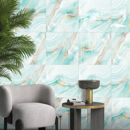 DEWOO 10pcs Peel and Stick Backsplash Wall Tile, Waterproof Peel and Stick Marble Wall Tiles, Self - Adhesive Panels for Bathroom, Kitchen, and Living Room (Blue Marble,12"×12") - DEWOO TILES
