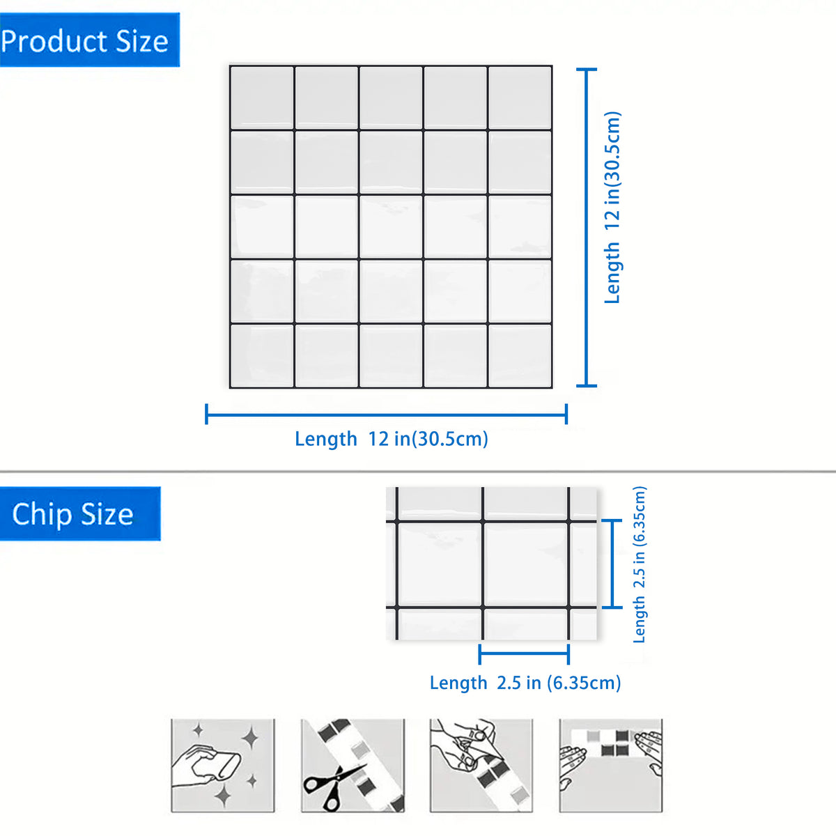 DEWOO Thick Square Kitchen Peel and Stick Backsplash Mosaic Tiles Square Self Adhesive Wall Tile Checkerboard Checkered Stickers,White (10-Sheet,12"x12") - DEWOO TILES