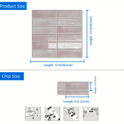 DEWOO Peel and Stick Backsplash - 10 Sheets of 12"×12" - 3D Adhesive Peel and Stick Tile Backsplash for Kitchen, Bathroom, Wall Tile, Pink - DEWOO TILES