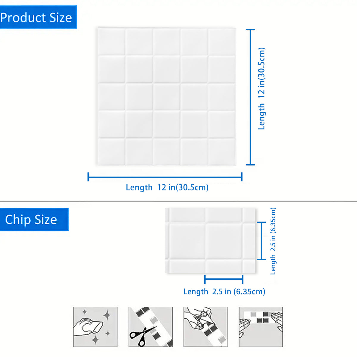 DEWOO Thick Square Kitchen Peel and Stick Backsplash Mosaic Tiles Square Self Adhesive Wall Tile Checkerboard Checkered Stickers,White (10-Sheet,12"x12") - DEWOO TILES