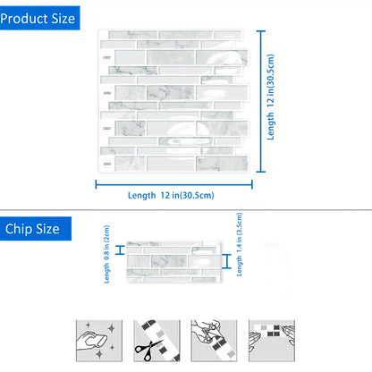 DEWOO 10 - Sheet Peel and Stick Kitchen Backsplash Tiles, 12"x12" Self - Adhesive Marble Multicolor Wall Tiles for Kitchen and Bathroom(White Marble) - DEWOO TILES