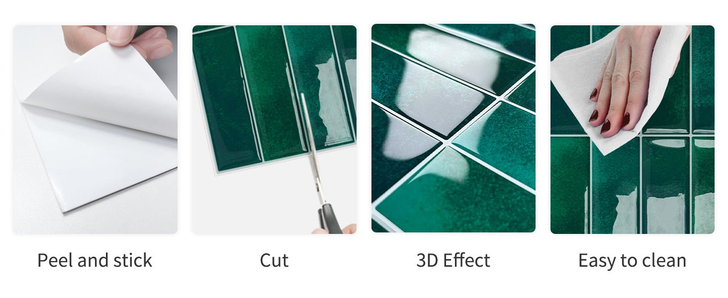 Dark Green Peel and Stick Tile Backsplash Self Adhesive Tiles for Kitchen Wall Bathroom (10 - Sheet,12"x12") - DEWOO TILES