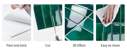 Dark Green Peel and Stick Tile Backsplash Self Adhesive Tiles for Kitchen Wall Bathroom (10 - Sheet,12"x12") - DEWOO TILES