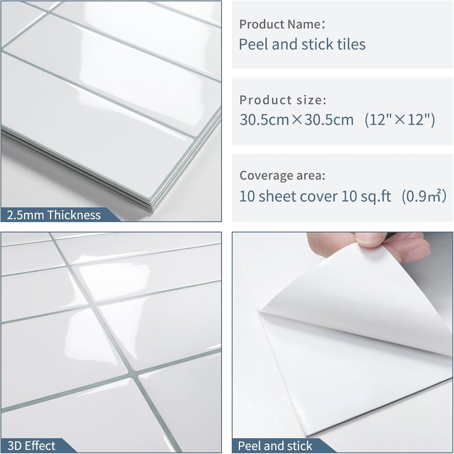 White Peel and Stick Backsplash Kitchen Rectangle Subway Self Adhesive Wall Tiles (10 - Sheet,12"x12") - DEWOO TILES